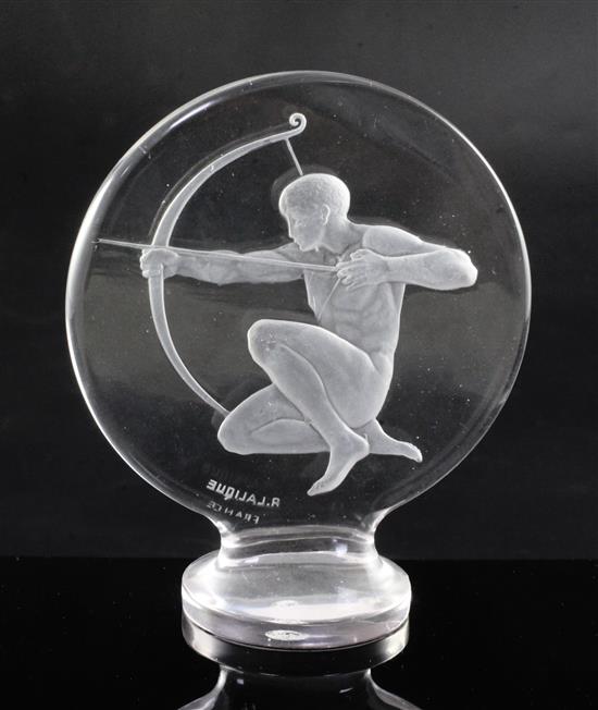 Tireur dArc/Archer. A glass mascot by René Lalique, introduced on 3/8/1926, No.1126 Height 12cm.